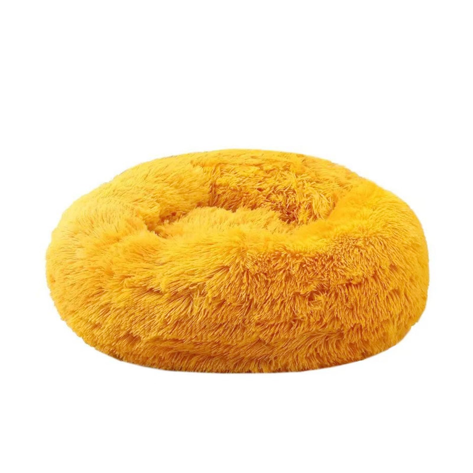jiuzcare Katzenbett Hundebett flauschig rund, 50 cm, Gelb | Donut Kuschelbett aus Plüsch, Katzenkörbchen & Hundekissen für kleine Hunde, waschbar, rutschfeste Unterseite
