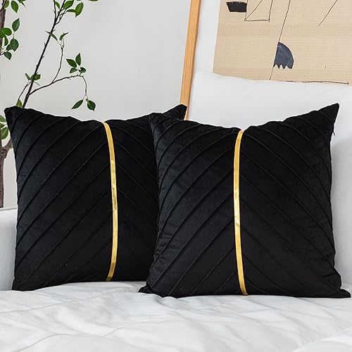 Miniatura 1 de WACOMECO Fundas de almohada de terciopelo, paquete de 2 fundas de cojín decorativas doradas suaves para sofá, sala de estar, decoración del hogar,