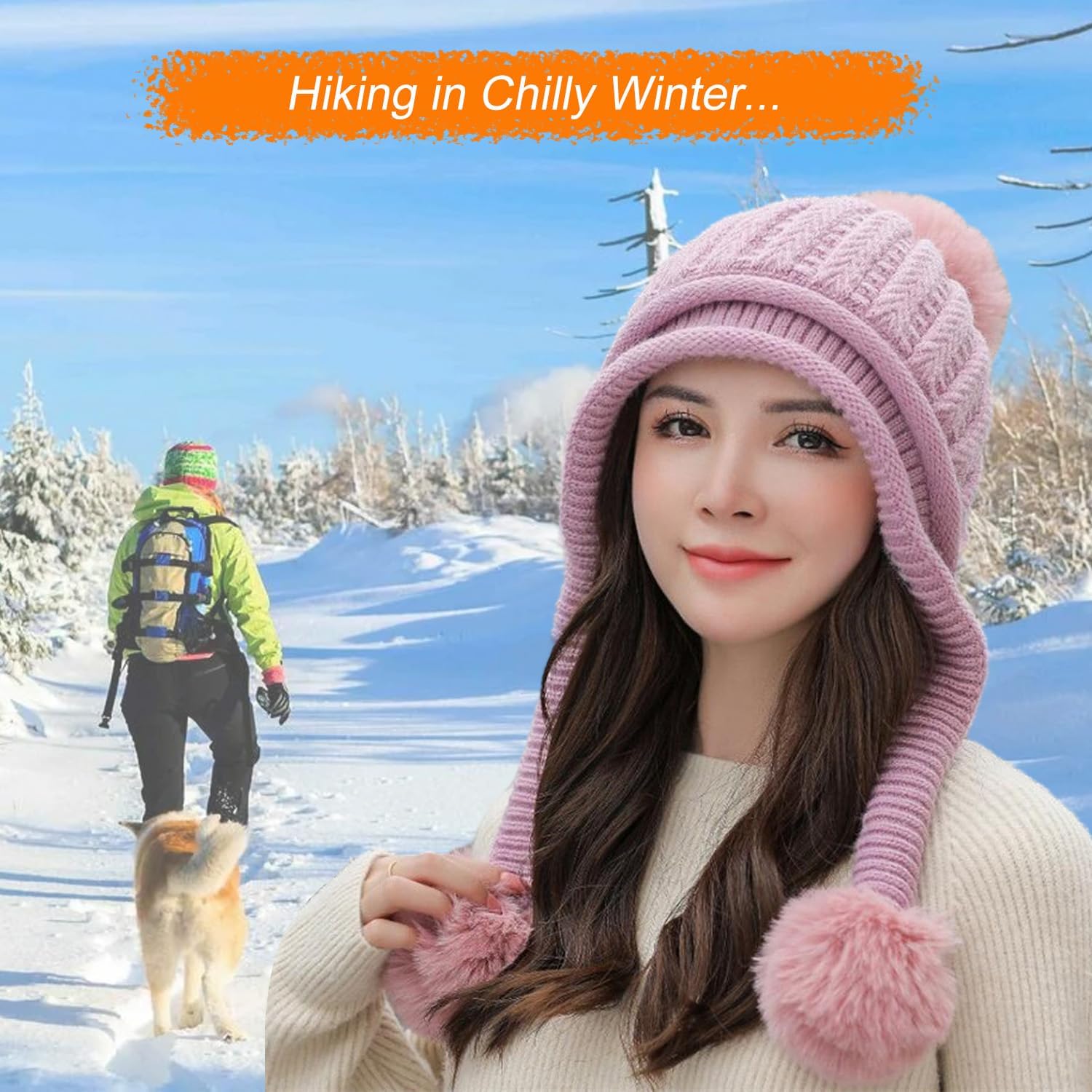 Women Winter Beanie Hat Circle Scarf Set Pompoms Peruvian Ski Snow Ear Flaps Cold Weather Warm Sherpa Knit Hats Fleece Lined - Image 6