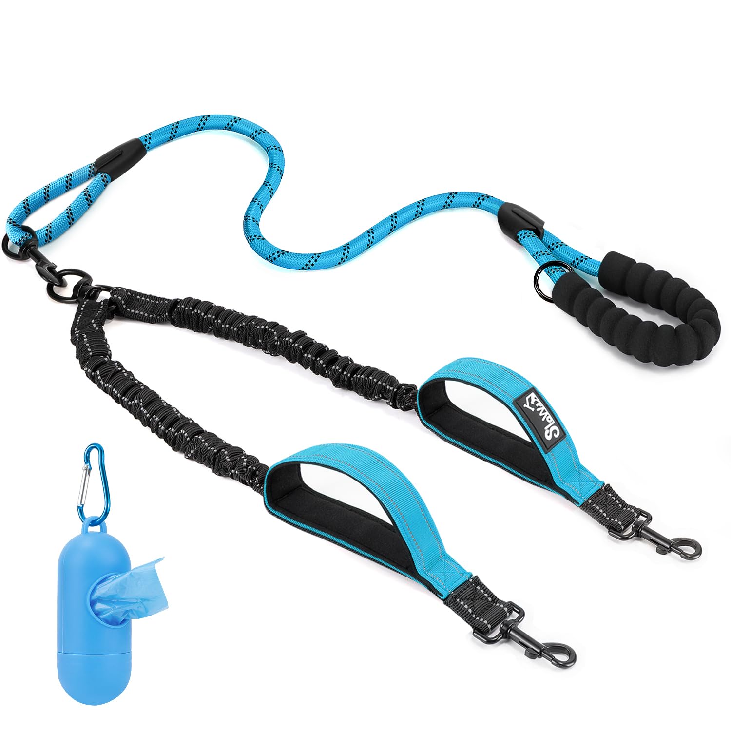 Lukovee Double Dog Leash, No Tangle 360° Swivel Heavy Duty Reflective Lead with Two Padded Handles Dual Dog Splitter, Comfortable Shock Absorbing