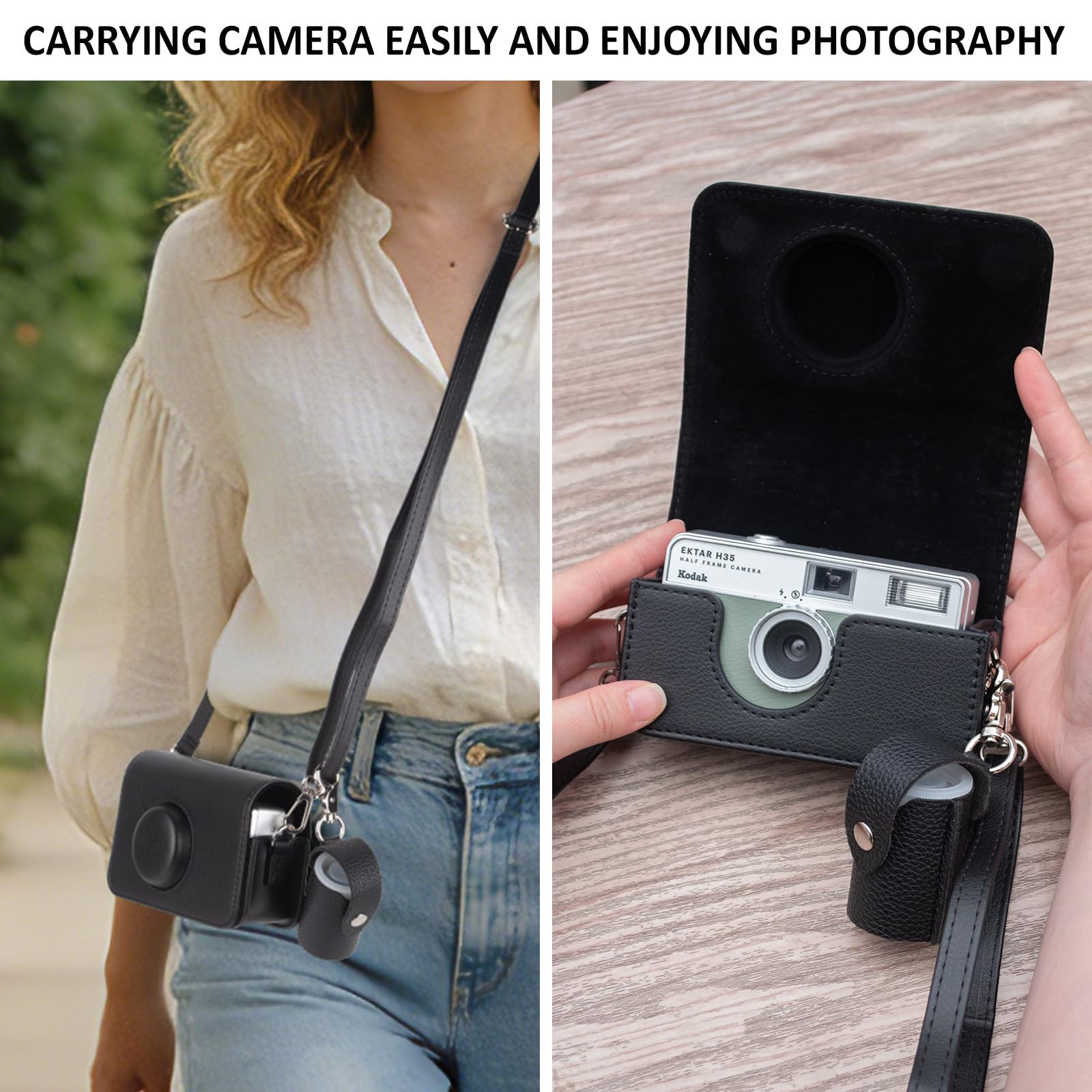 Custodia protettiva compatibile con la fotocamera a pellicola KODAK H35/H35N/F9/VIBE 501F, borsa per il trasporto in pelle PU e custodia per la conservazione della pellicola - Nero