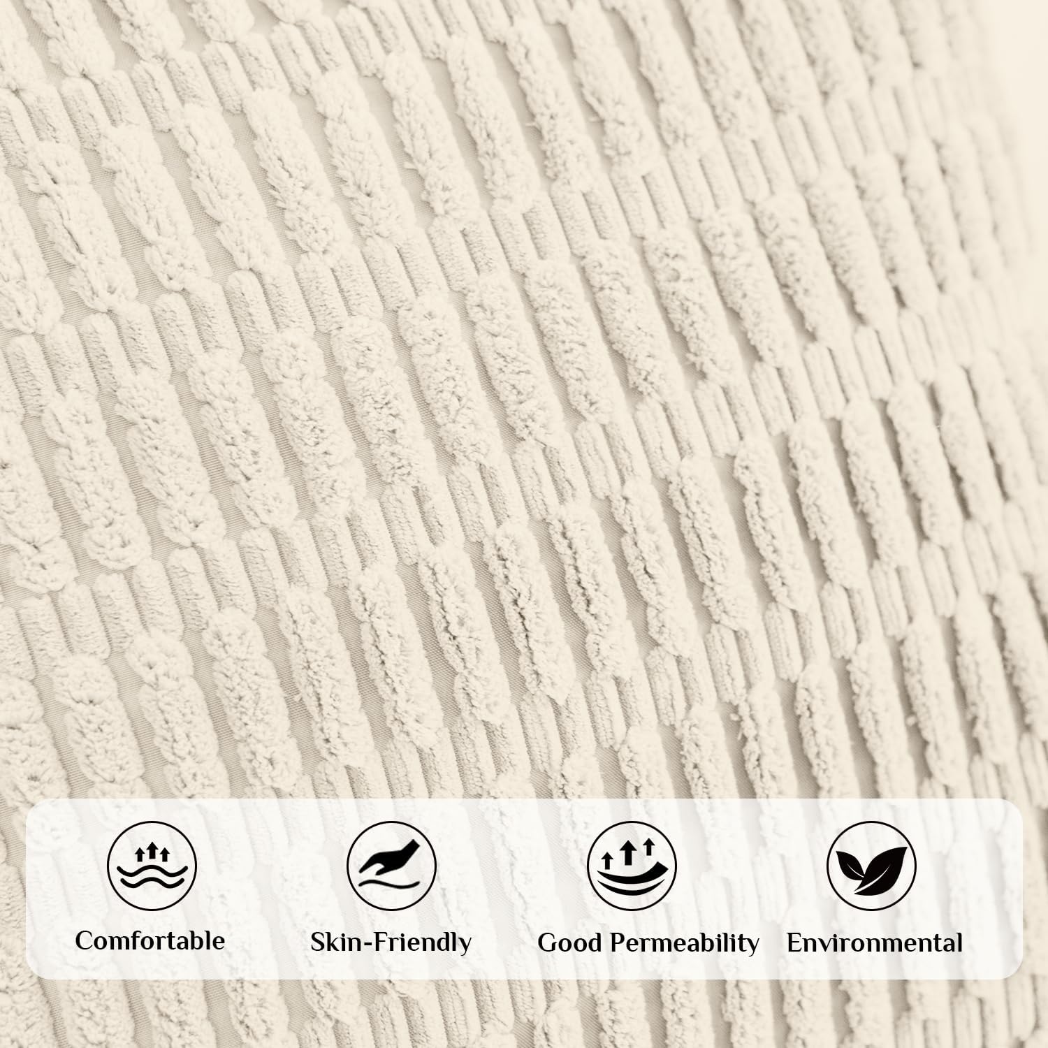 Softalker Throw Pillow Covers 18x18 Inch, Set of 4, Corduroy Soft Striped Farmhouse Boho Pillow Cover, Modern Decorative Cushion Pillow Case for Couch Sofa Bedroom Living Room, Cream