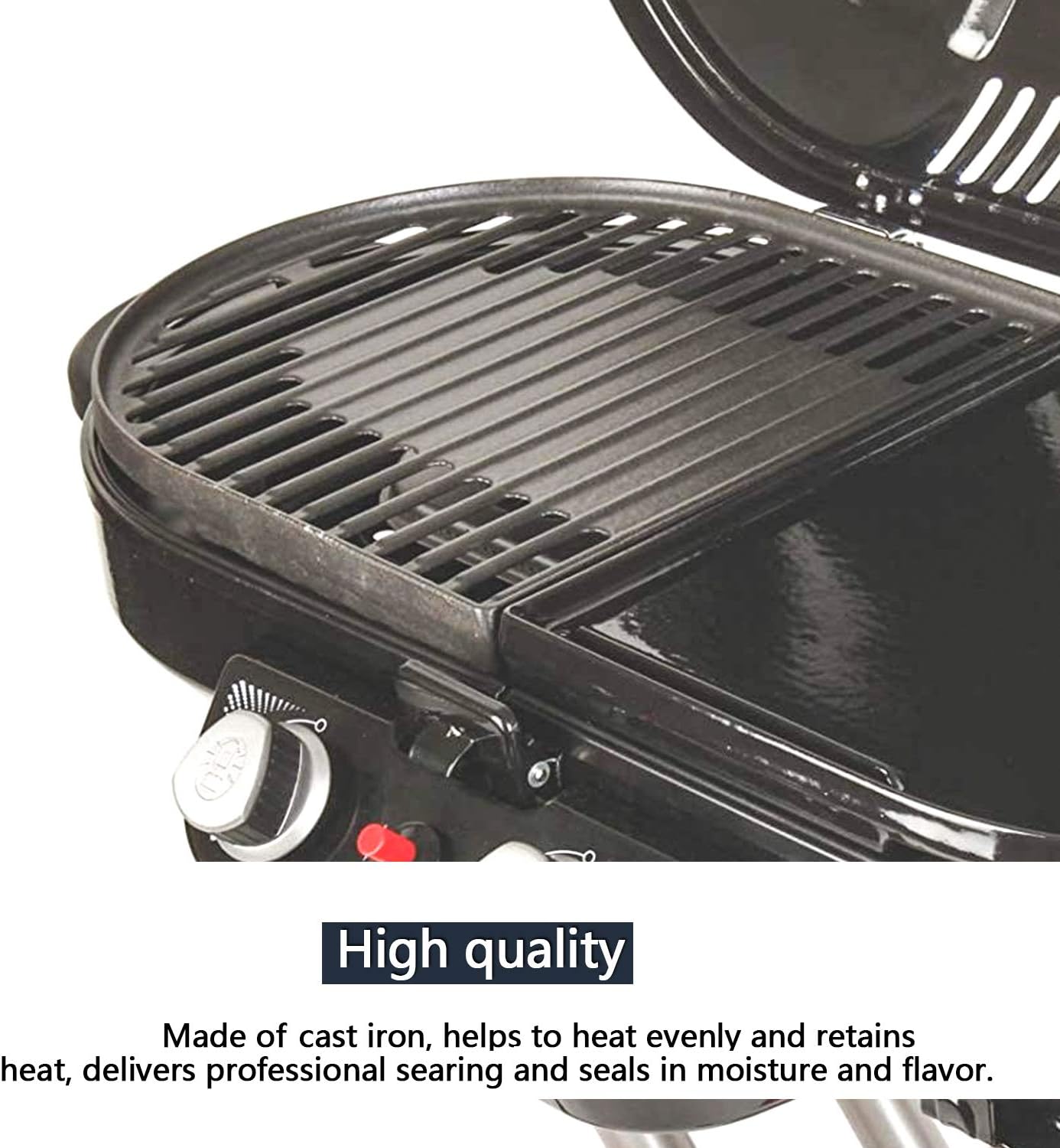 Hongso Matte Cast Iron Cooking Grate for Coleman Roadtrip Swaptop Grills LX LXE LXX, Non-Stick Camping Grill Grid, Half Grate of Coleman Roadtrip Parts, PCB012