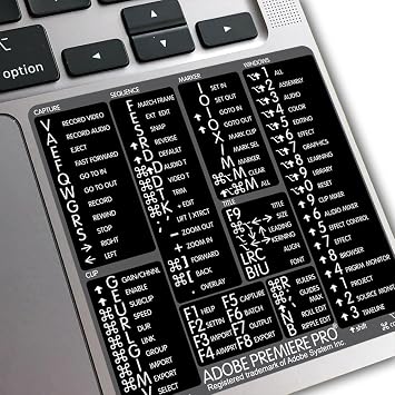 Premiere Pro Reference Keyboard Hotkeys Decals for Mac OS Black, White Background