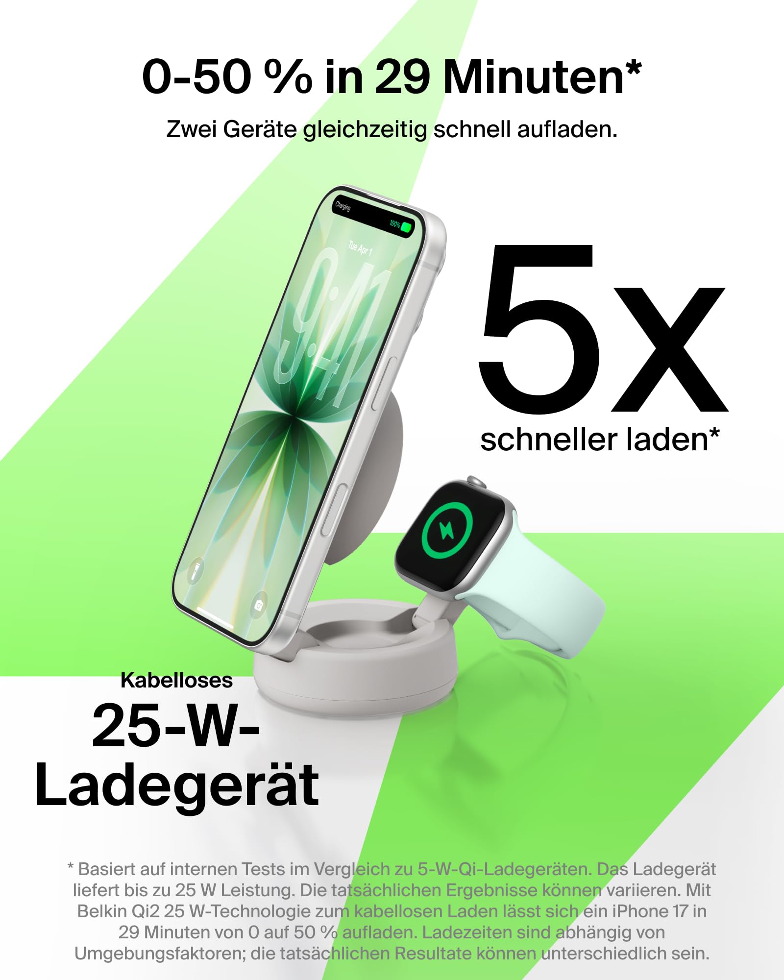 Belkin UltraCharge Pro 2-in-1 Qi2 Induktive Ladestation, 25W – Sandfarben | Verstellbar, Qi2.2-zertifiziert, MagSafe Kompatibles Kabelloses Ladegerät für iPhone, Apple Watch, Ohrhörer, mit 45W Netzteil