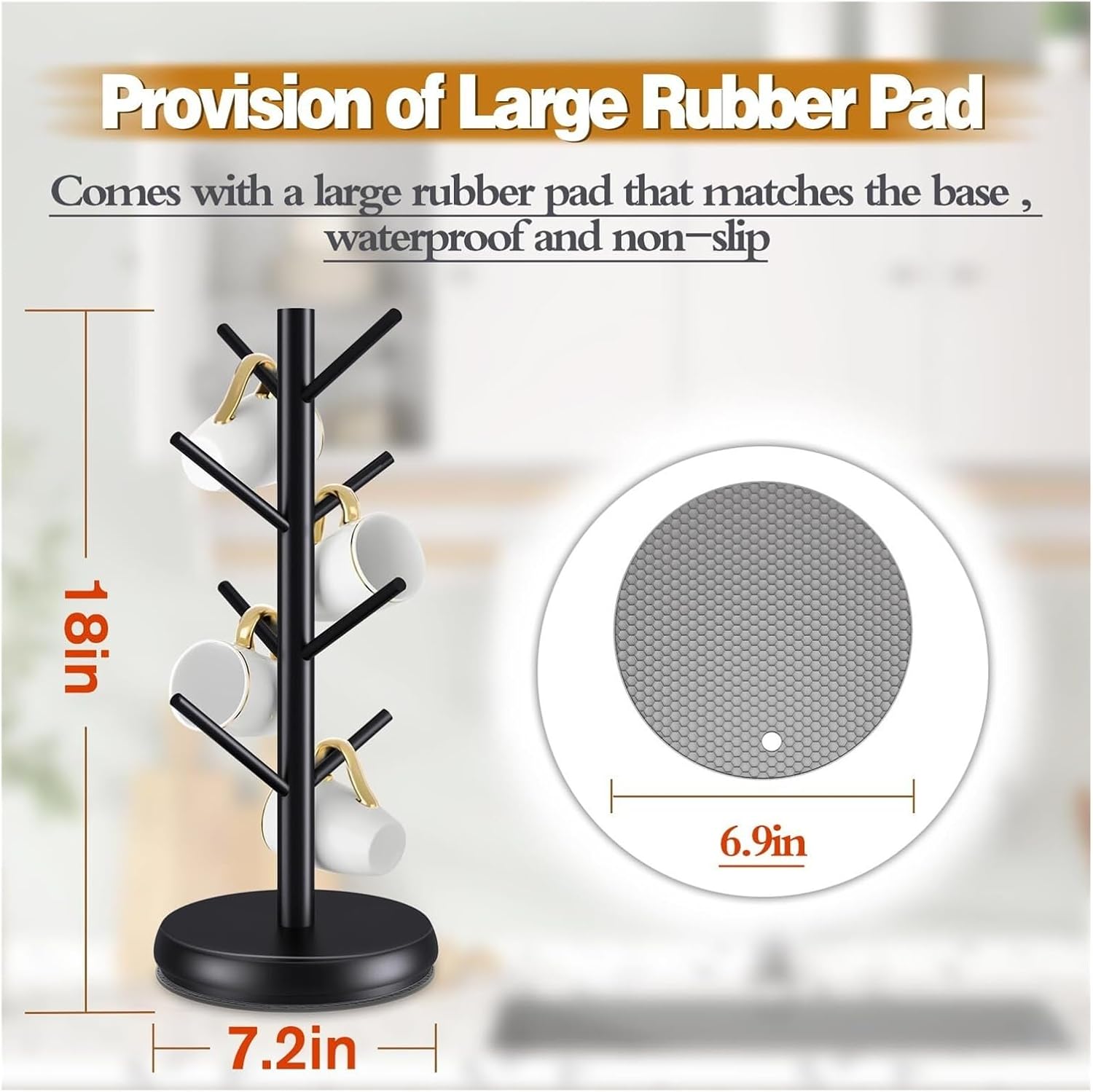 Multi-layer bamboo and wood desktop mug holder, Upgraded 360° rotating desktop cup storage rack, Equipped with 8 hooks, Suitable for kitchen and home storage (wooden).(Natural)