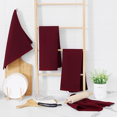 Miniatura 357 de Homaxy Trapo de cocina de 100% algodón, tejido de punto gofre, ultrasuaves, absorbentes, de secado rápido, para limpiar, 13 x 28 pulgadas, paquete