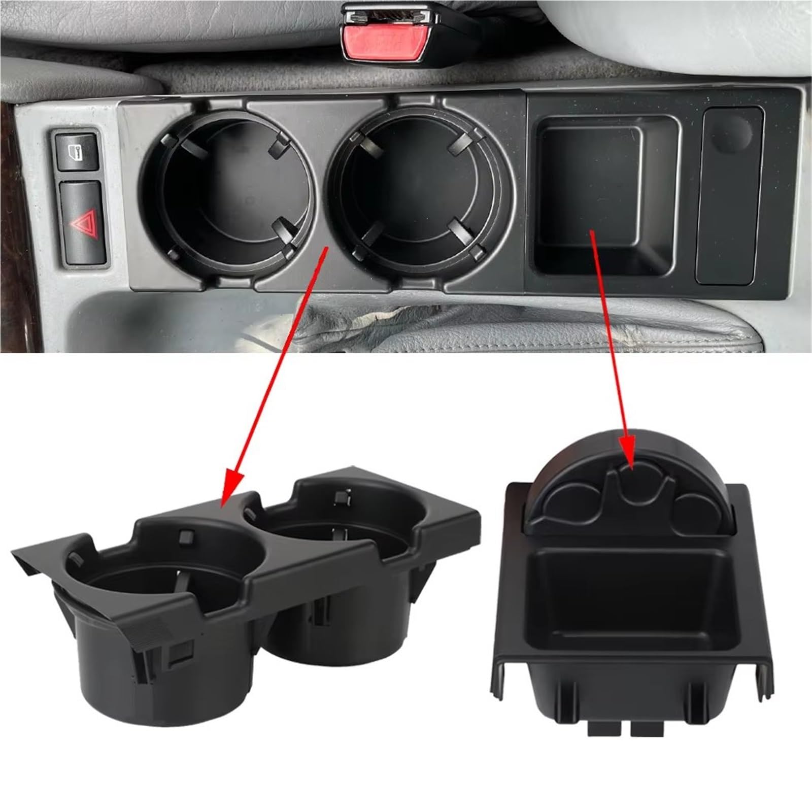 Compatible Con Para 330i 2001 2002 2003 2004 2005 2006 Consola Central Del Coche Portavasos Portabotellas Bandeja Para Monedas(Black-1 Set)
