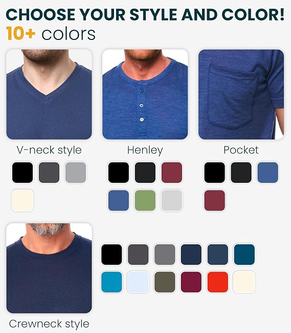 100% Merino Wool Shirt Men - Short Sleeve Top Sport Thermal Base Layer | Lightweight, Breathable Merino Wool Undershirt, Naturally Odor-Resistant, Moisture-Wicking, Ideal for Hiking, Sport, Travel