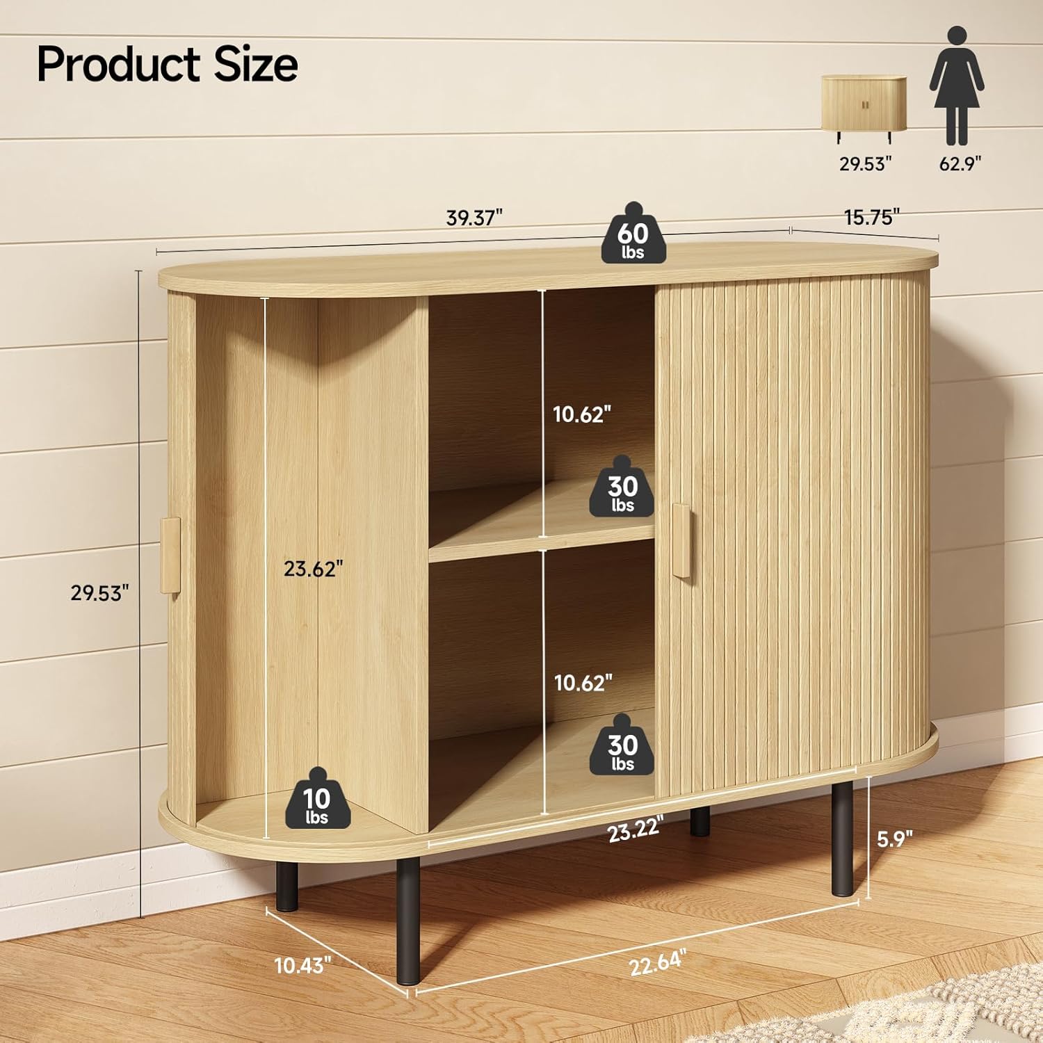 Diagram showing the dimensions of the ONBRILL 40-inch Sideboard Buffet Cabinet
