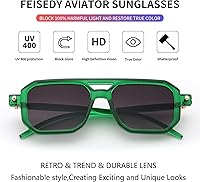 Vista 193 de Feisedy - B2622 - Lentes de sol estilo aviador, cuadrados, clásicos de los años 70, unisex, con montura clásica retro y elegante, UV400 Marco