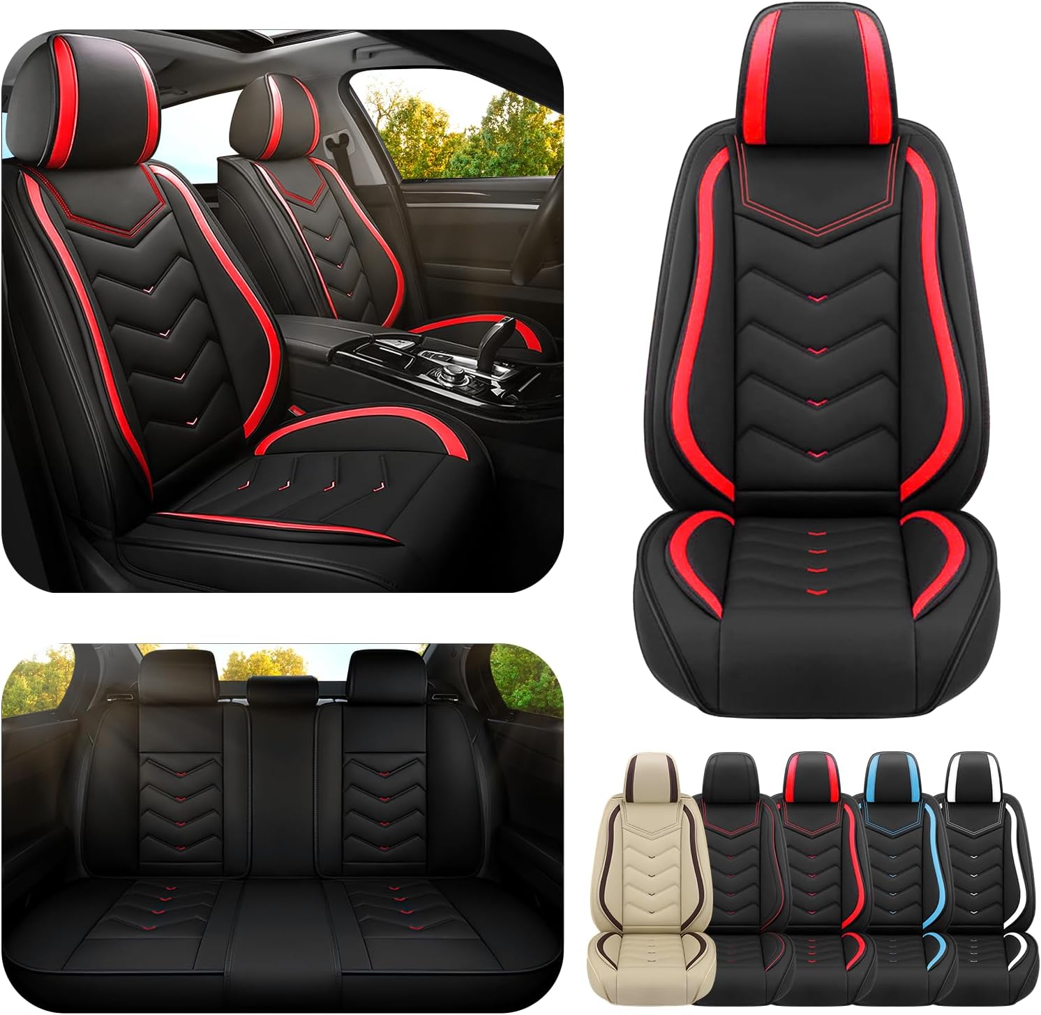 ADERN カーシートカバー フィアット500 2012-2019用 プレミアムナッパレザー カーシートカバー スタイリッシュなスポーツシートカバー 自動車用シートカバーセット(標準5シート/ブラックレッド)