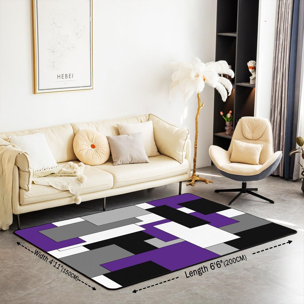 Erosebridal Purple Checkered Area Rug Black White Gray Living Room Rugs,Area Rug 5X7,Modern Abstract Grid Decorative Carpet Geometry Striped Bedroom Decor Indoor Floor Mat