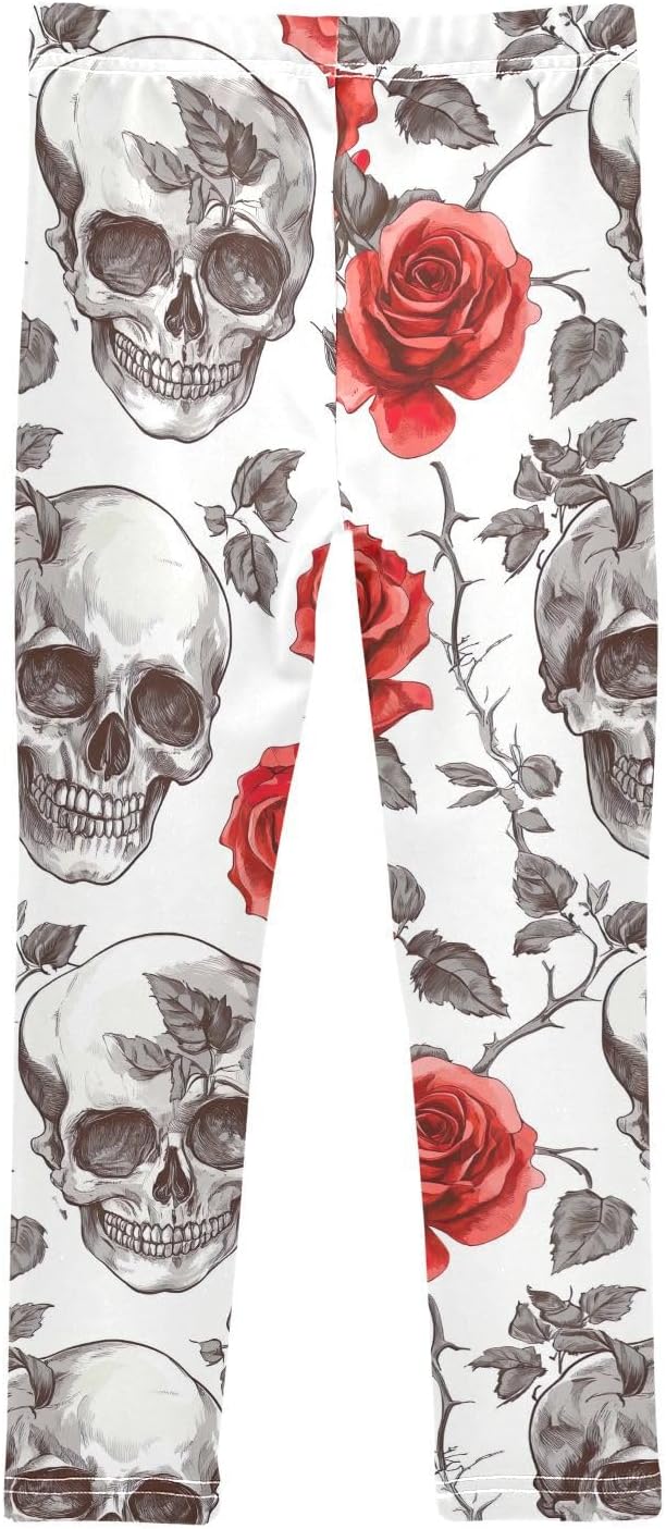GAIREG Full-Length Girls Leggings Skull Red Rose
