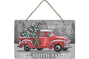 Personalized Vintage Red Truck Merry Christmas Sign