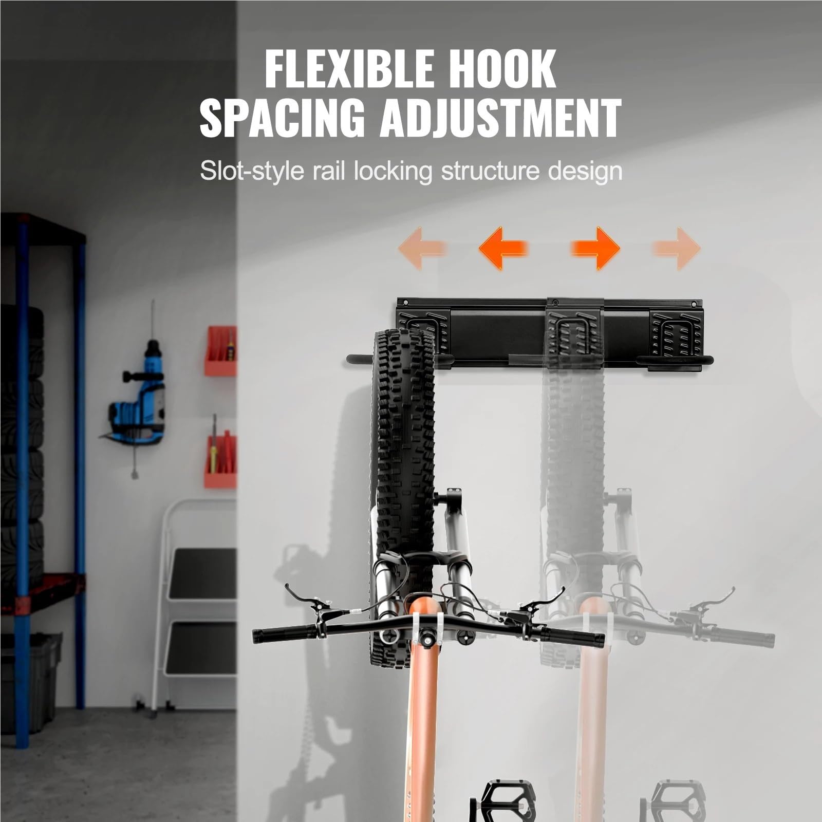 Supporti per Biciclette 17in Bike Storage Rack Wall Mount Bicycle Storage Hanger Adjustable Holder for Home Garage 2 Bikes Space Saving per Biciclette