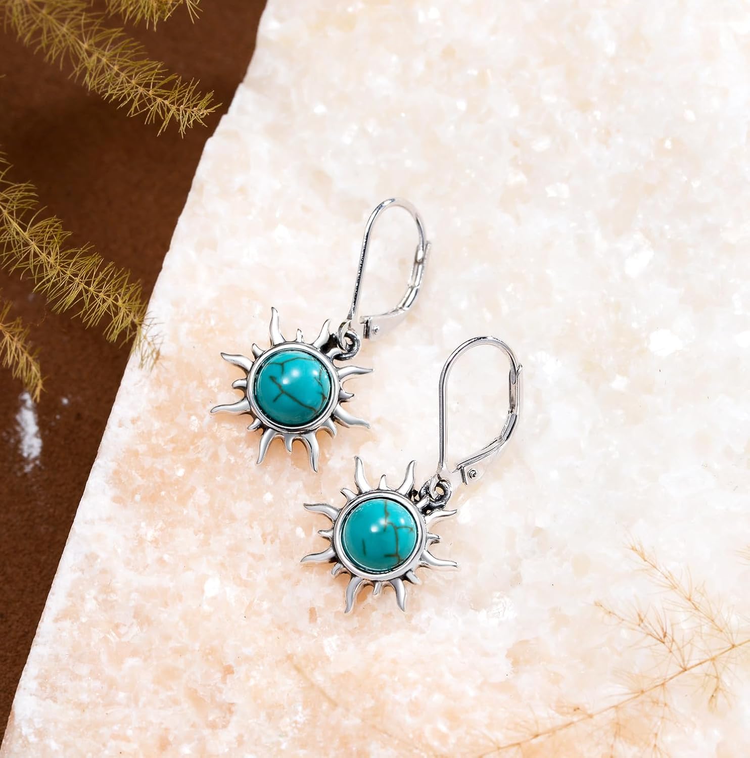 Genuine Sun Turquoise Earrings for Women, Sterling Silver Native American Nature Gemstone Earings Western Jewelry Birthdays Gift - Image 6