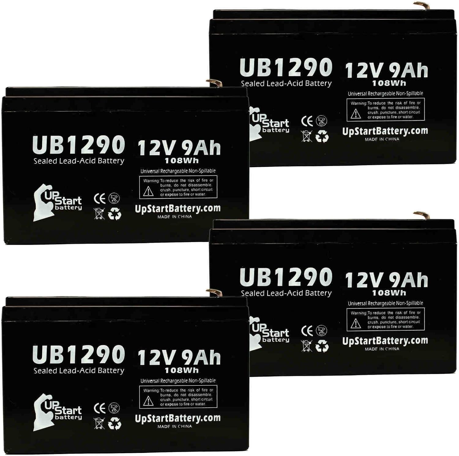 4 Pack - UB1290 Universal Sealed Lead Acid Battery Replacement (12V, 9Ah, 9000mAh, F1 Terminal, AGM, SLA) - Includes 8 F1 to F2 Terminal Adapters - Compatible with CYBERPOWER CP1500AVRLCD : Health & Household