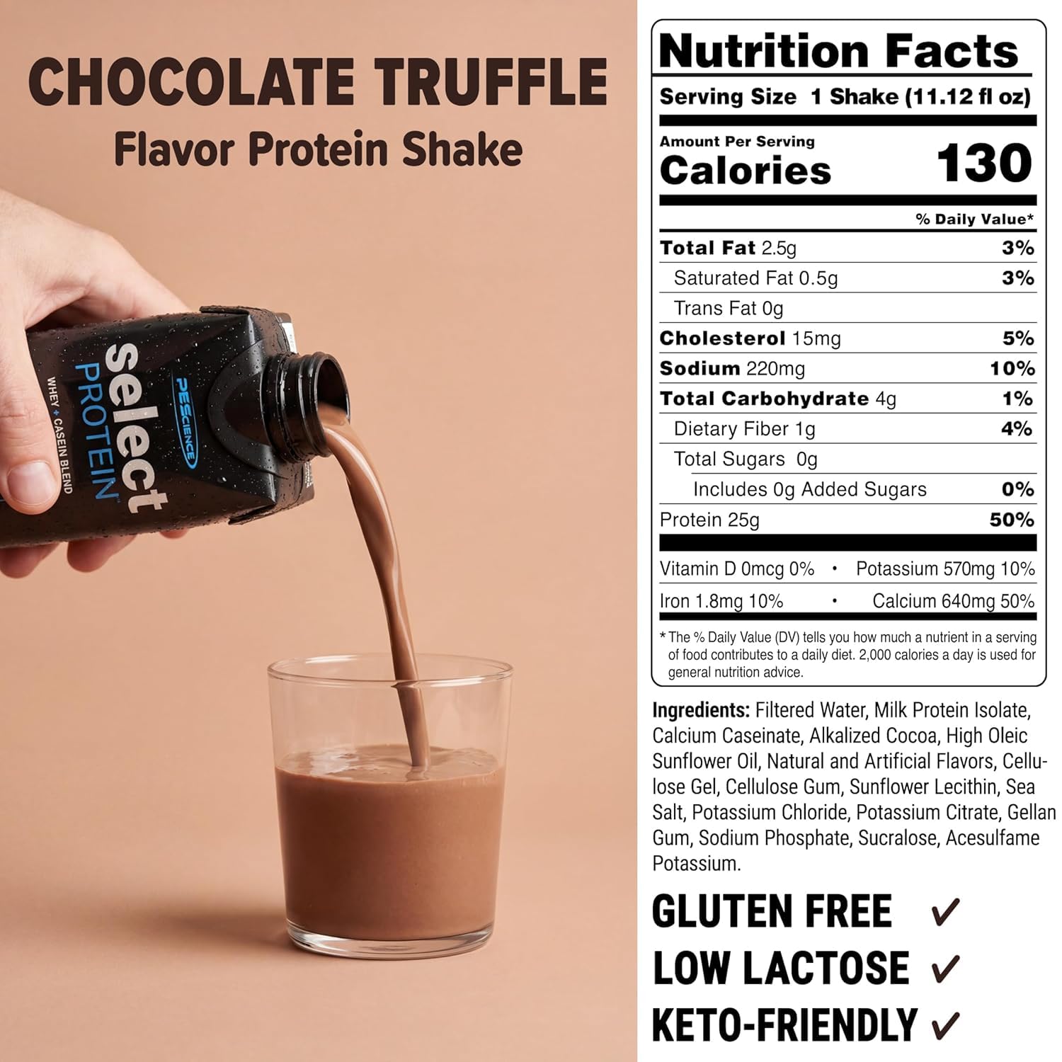 PEScience Select Protein Shake RTD, Chocolate Truffle, Pack of 12 — Amazon image 2