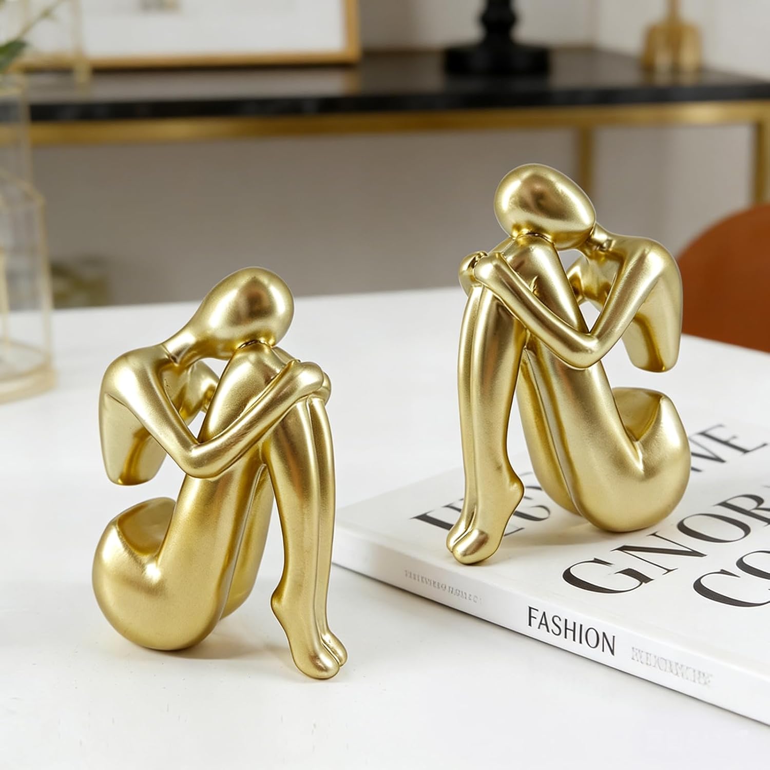 Girl Abstract Thinker Bookends for Shelves, Modern Decorative Resin Book Ends for Heavy Books, Unique Aesthetic Statue Sculptures for Home Office Library Desk Decor, Set of 2, 7.87x5.91x2.56 in