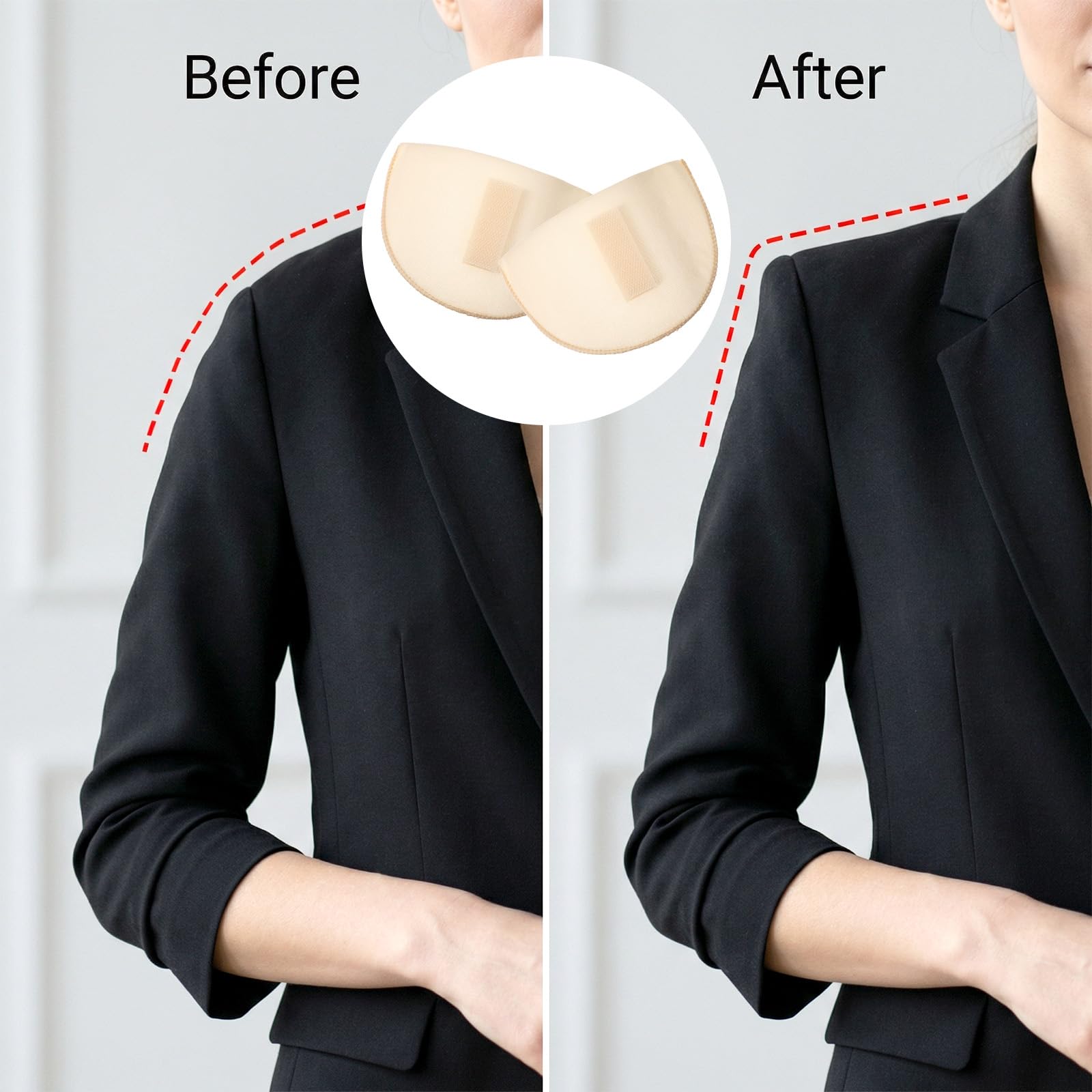 2 Paar Schulterpolster Damen, Eingesetzte Schulterpolster mit Klettband | Wiederverwendbar Hochdichte Schwamm-Schulterpolster für Blazer, T-Shirts, Anzüge (Hautfarbe)