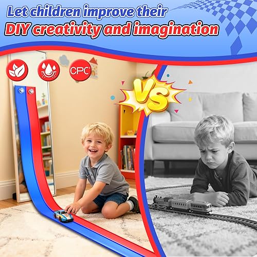 Miniatura 5 de Pista de carreras de doble carril con ventosas, pista de carreras flexible portátil enrollable, ventosas fundidas a presión 164 juguetes para edades