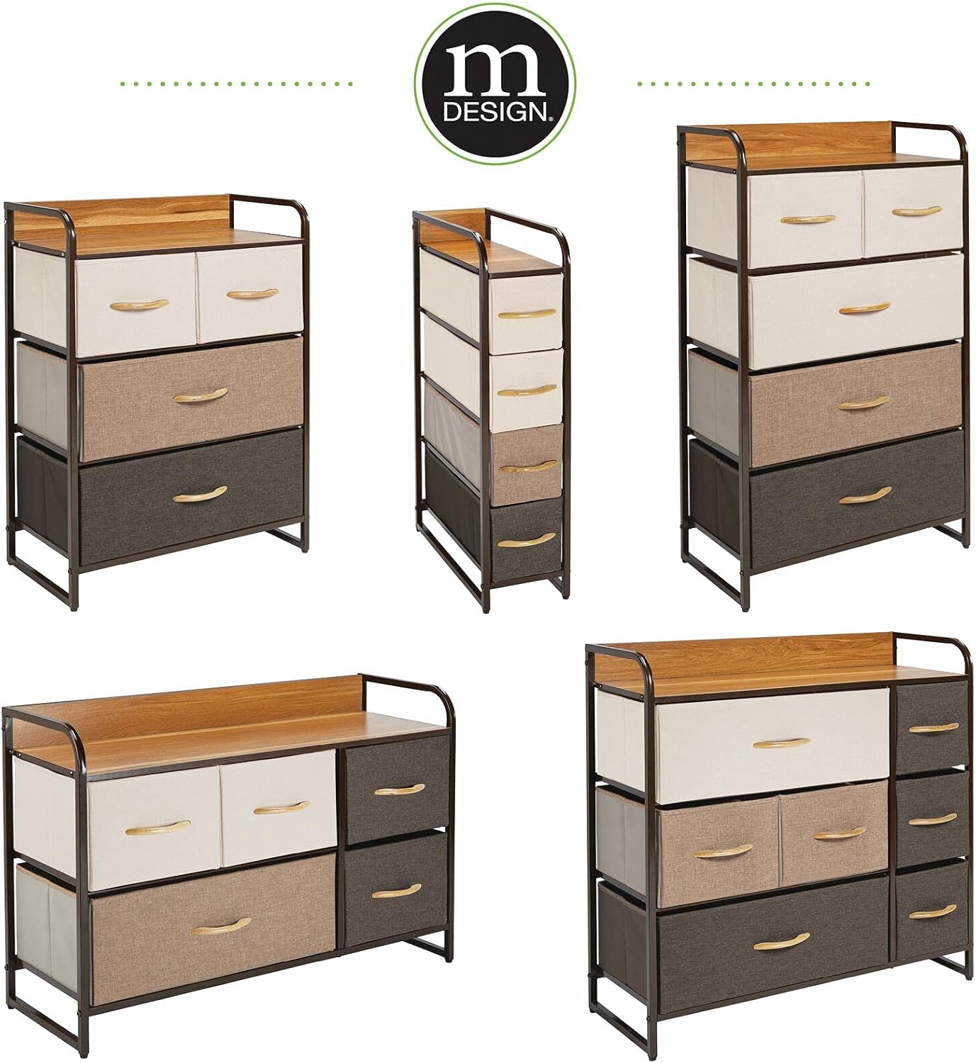 mDesign Tall Dresser Storage Chest - Vanity Furniture Cabinet Tower Unit for Bedroom, Office, and Closet - Textured Print - 5 Removable Drawers - Multi/Espresso Brown -