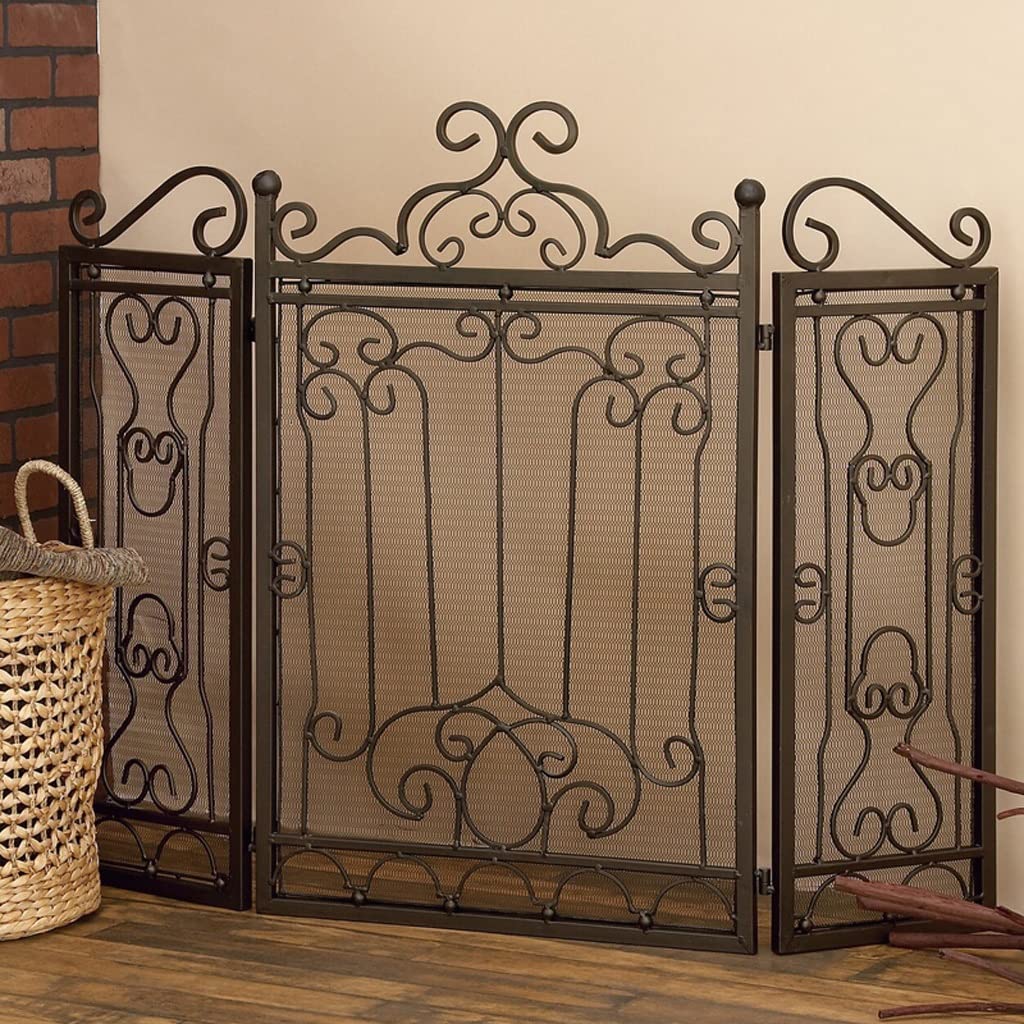Schermi per Caminetti di Guardia Schermo antincendio francese in ferro battuto Piano Tri-Fold Real Fire Parete Parete Schermo divisorio Decoro Decoro Decoro Struttura for uso domestico Recinzione Sche