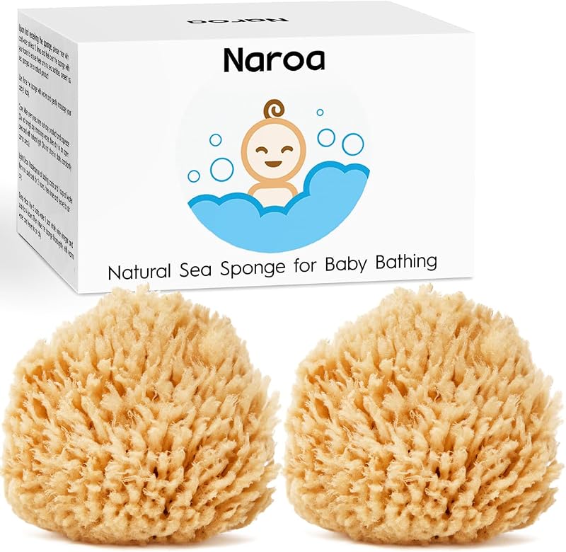Esponja Natural de Banho para Bebês Naroa em Caixa para Presente, Lã Marinha Macia, 2 unidades