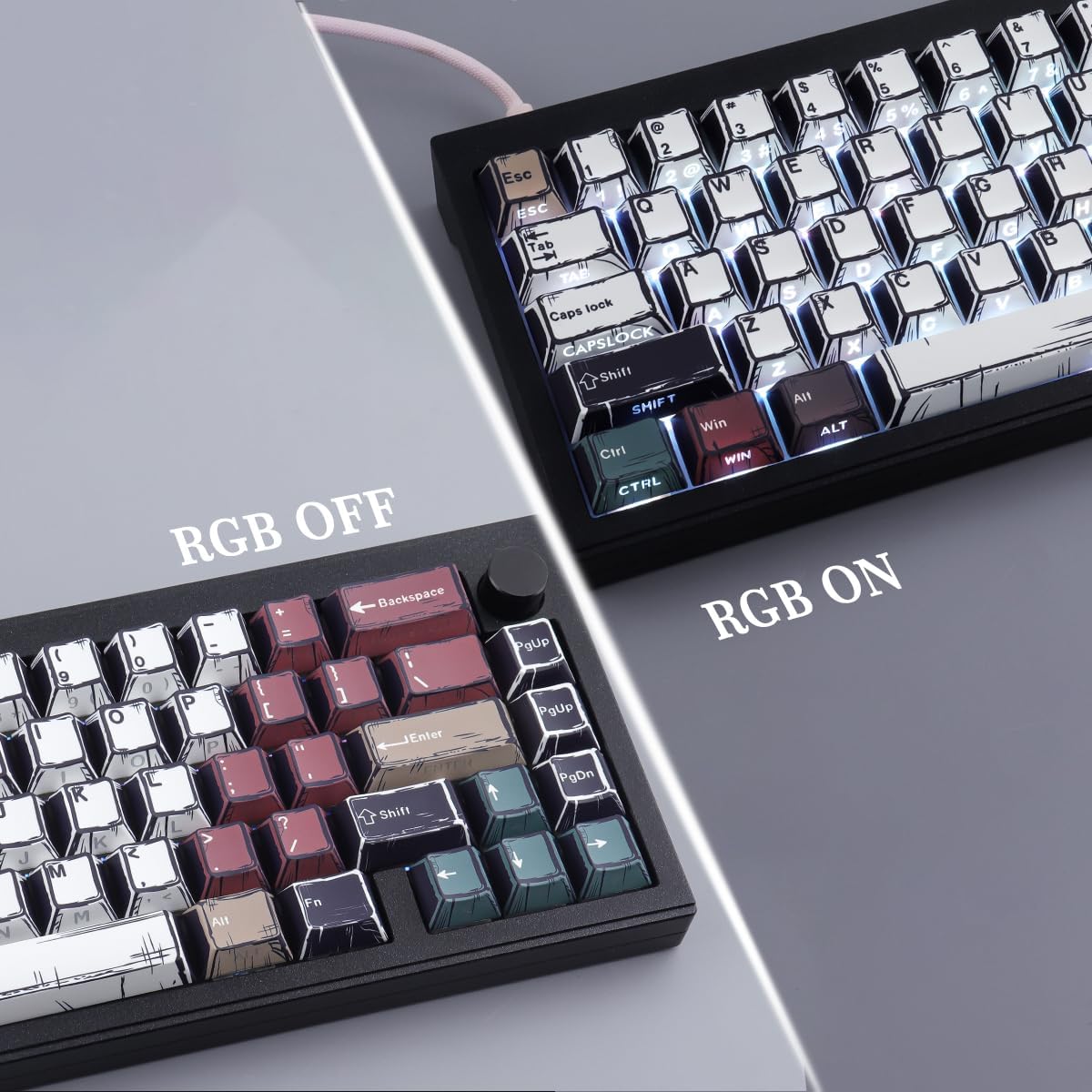JOMKIZ PBT Keycaps - Side Print Keycaps, Shine Through Double Shot 132 Keys Cherry Profile Backlit Key caps for Cherry Gateron MX Magnetic Switches 60 65 75 100 Percent Mechanical Keyboard