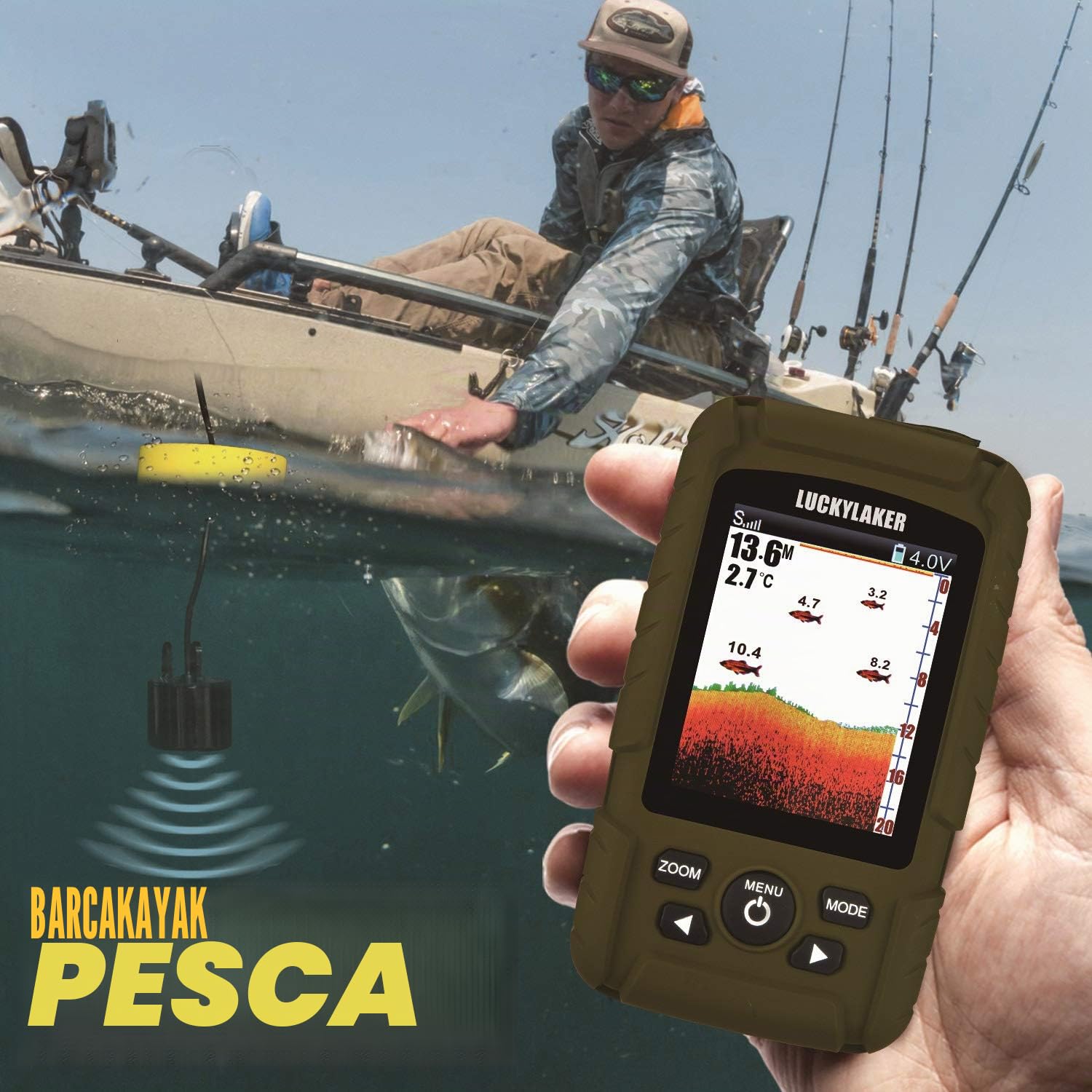 LUCKY Portatile Ecoscandaglio da Pesca profondità Ecoscandaglio da Pesca Barca Trasduttore profondità Fishfinder in Kayak