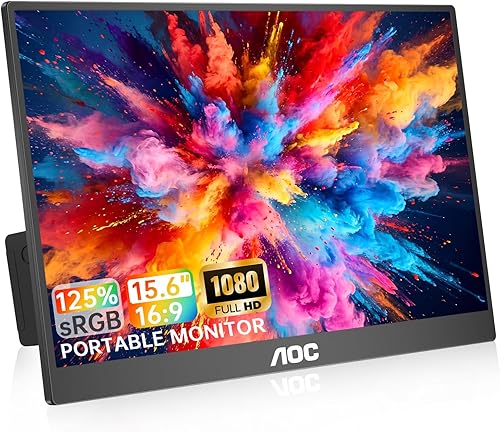 AOC Monitor portátil de 15.6 pulgadas, 125% sRGB IPS 1080P FHD USB-C, pantalla de computadora HDMI, monitor de juegos HDR, segundo monitor externo