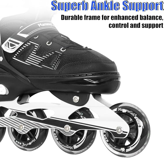 MammyGol Adult Inline Skates for Men Women, Blades Roller with Carbon Steel Bearings, TPR Brake, 3D Mesh, EVA Lining, PVC Upper | Adjustable Size Better Fit for Beginner Skating