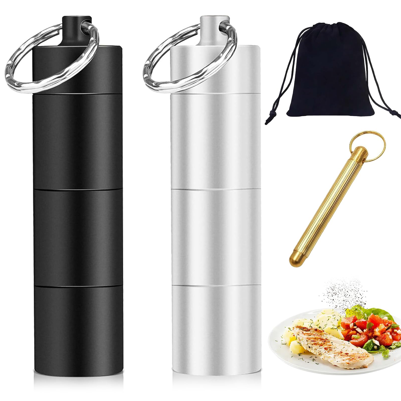 2 szt. Mini solniczka, aluminiowy hermetyczny pojemnik na przyprawy, przenośny do podróży i na kemping, praktyczny do kuchni domowej i grilla na zewnątrz