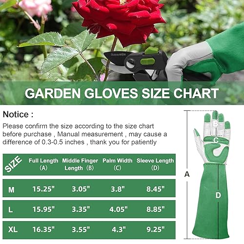 Miniatura 4 de Guantes largos de jardinería a prueba de espinas, regalos de jardinería para hombres, guantes de cuero a prueba de pinchazos para recortar cactus,