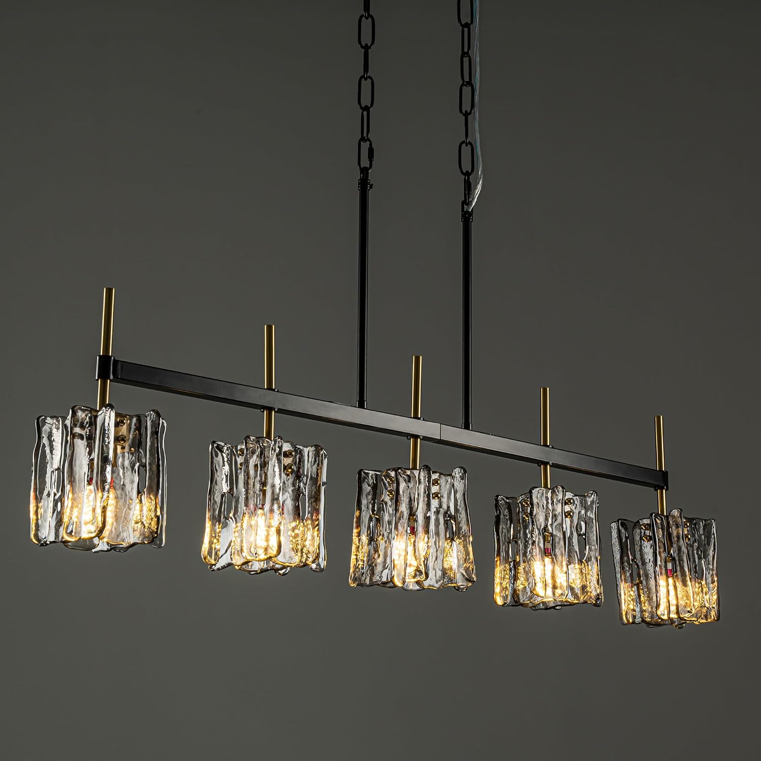 Kitchen Island Lighting 5-Light,Modern Farmhouse Dining Room Light Fixtures Over Table,Black Linear Chandelier