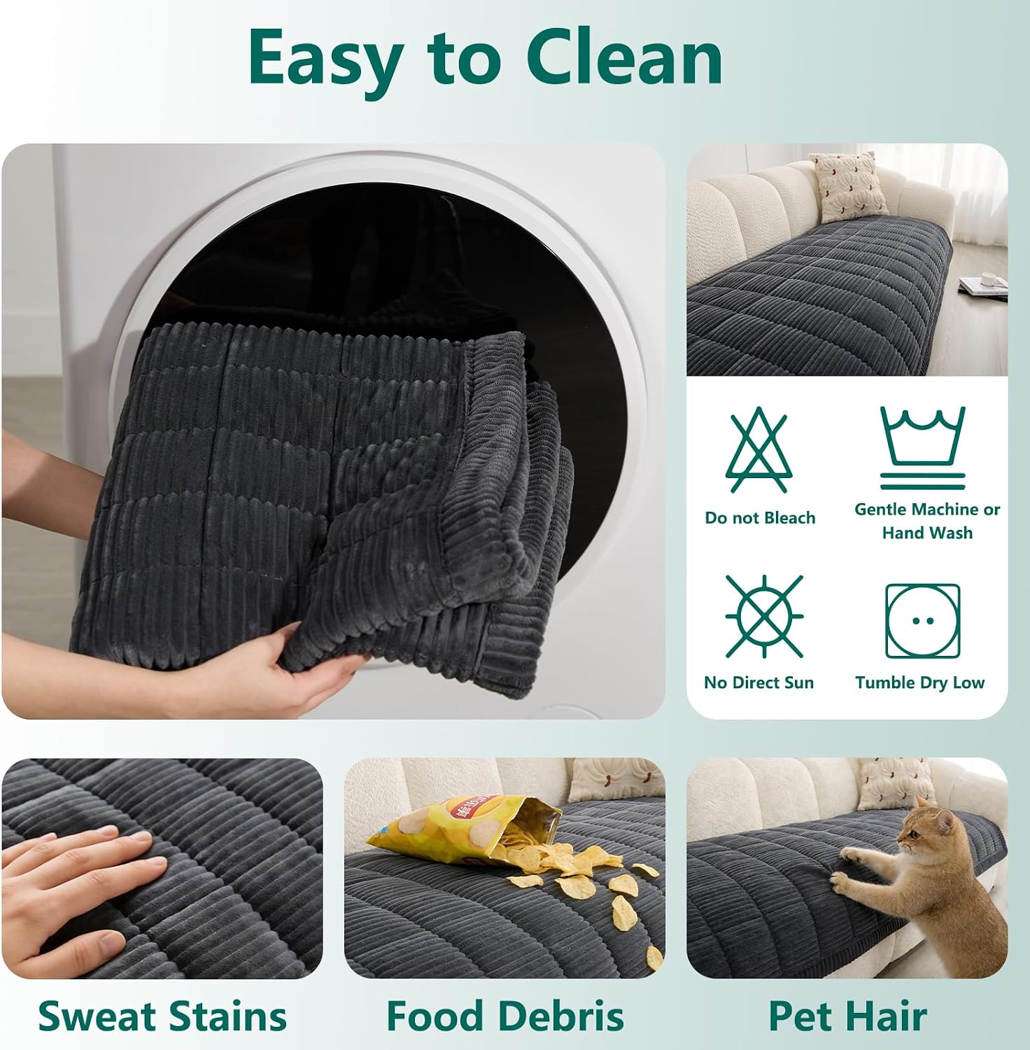 Sofa Covers for Dogs Washable, Non Slip Couch Covers, Soft Fuzzy Sofa Covers for Pets, Dog Bed Furniture Protector (Dark Grey, 29"x59")
