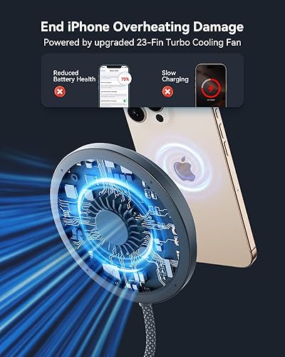 Miniatura 4 de INIU Soporte de cargador inalámbrico magnético, certificado Qi2 de 15 W, almohadilla de carga inalámbrica Mag-Safe con ventilador de enfriamiento,