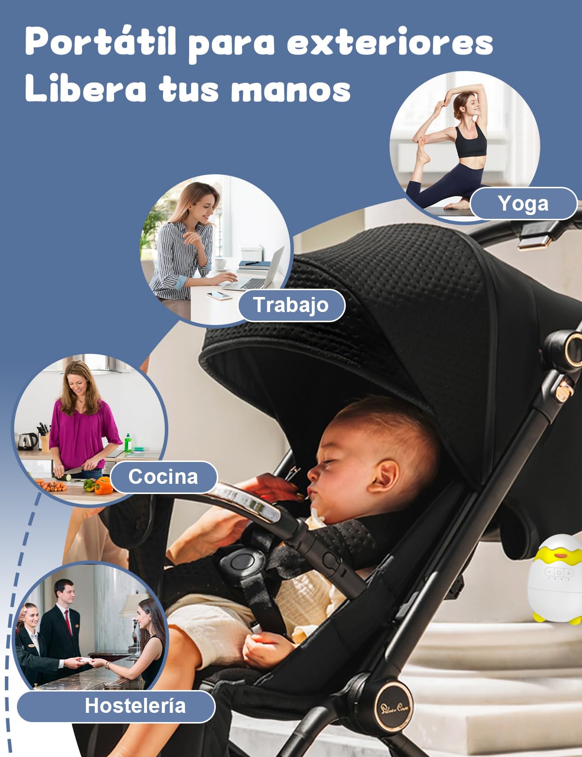 Robofun Baby Rocker-Diseño original-Columpio Para Cochecito De bebé, Ayuda Para Dormir Para Bebés, Temporizador De 30-60-90 Minutos, 5 Niveles De Intensidad – para cochecitos - Rosa