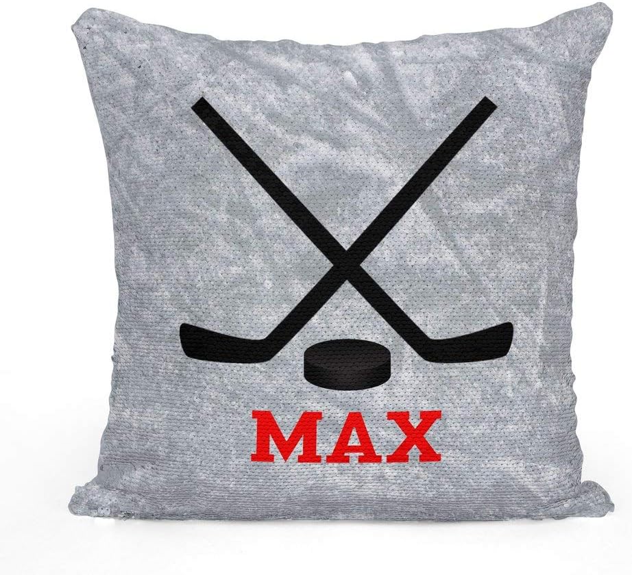 Violet Victoria & Fan Star Personalized Hockey Sticks Sequin Mermaid Flip Pillow Customized with Your Name
