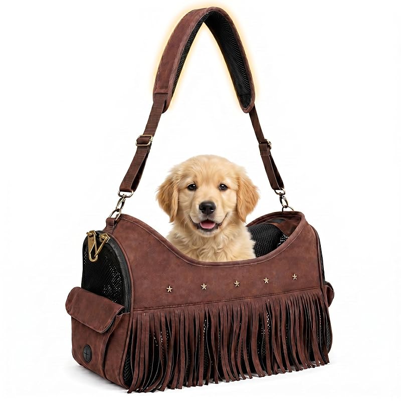 Bolsa de Transporte para Gatos e Cães Pequenos Dxcnao DX008 em Camurça Sintética Marrom