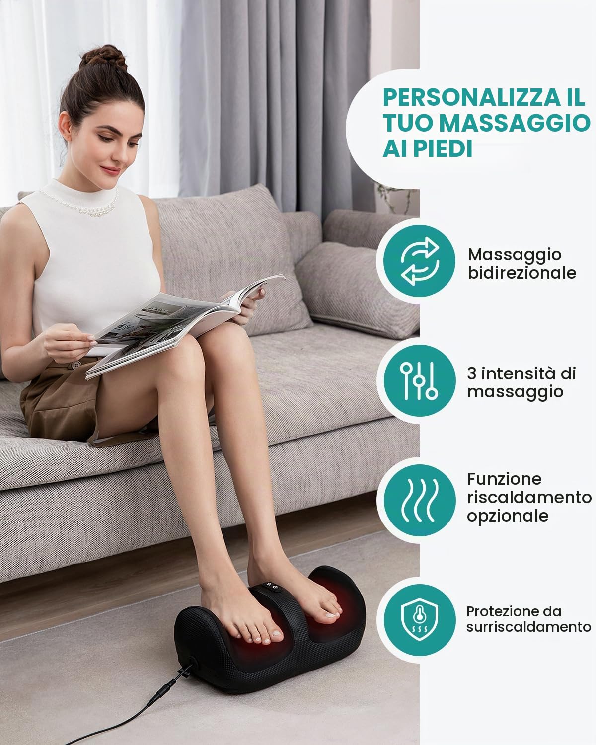 Nekteck Massaggiatore per piedi con calore, macchina per massaggio shiatsu per piedi profondo, compressione dell'aria, migliora la circolazione sanguigna e il benessere del piede (Nero)