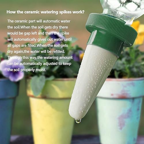 Vista 2 de Greatstar - Agujero de plantas de cerámica para vacaciones, sistema automático de estacas de riego de flores y goteo para uso en interiores y 4