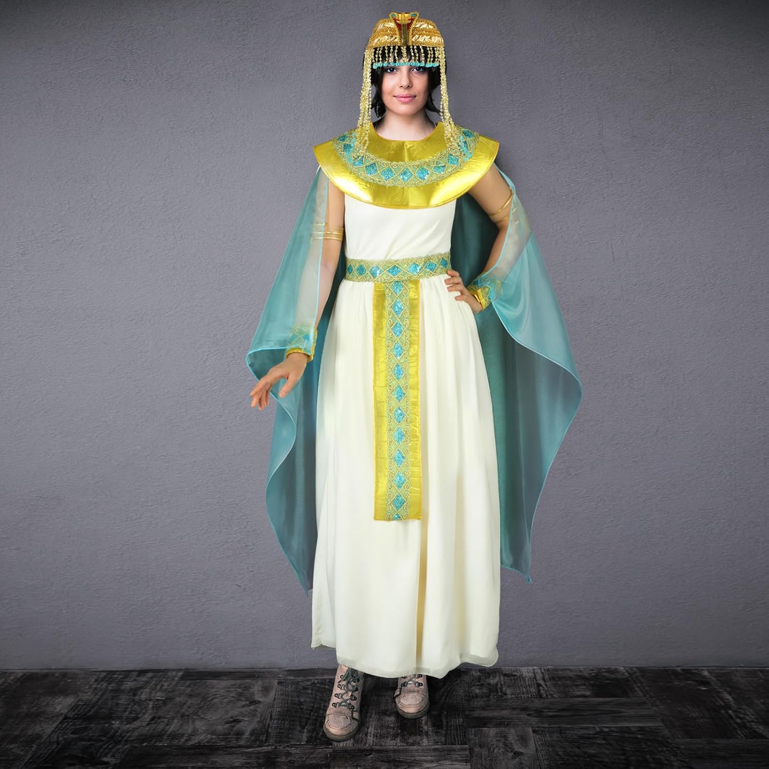 Yunlly 5 Pcs Halloween Egyptian Costume Women Black Bob Wigs Egyptian Headpiece Snake Bracelet Arm Cuff and Bangle Bracelet