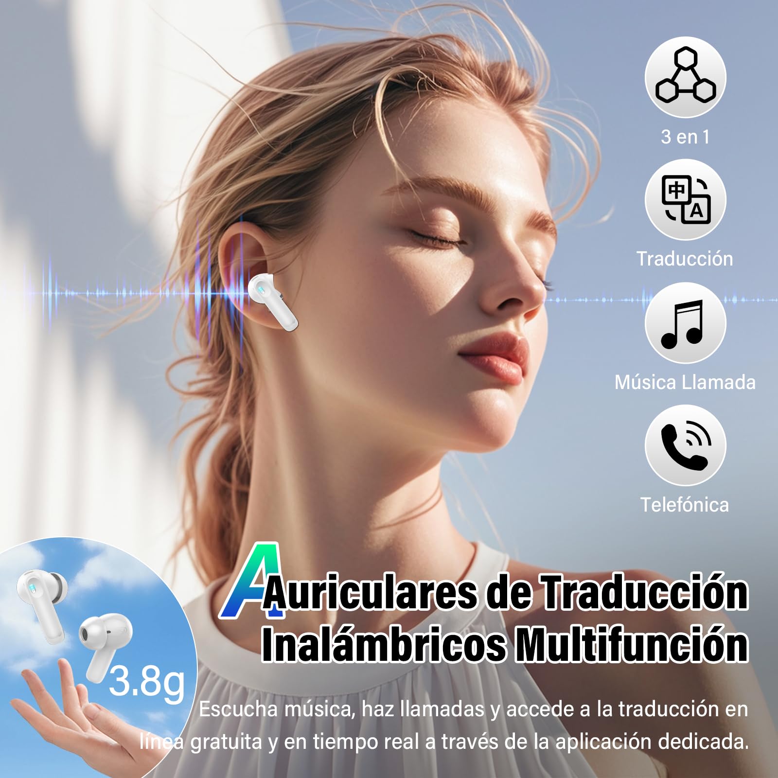Auriculares Traductor en Tiempo Real 164 Idiomas Traductor Instantaneo Voz