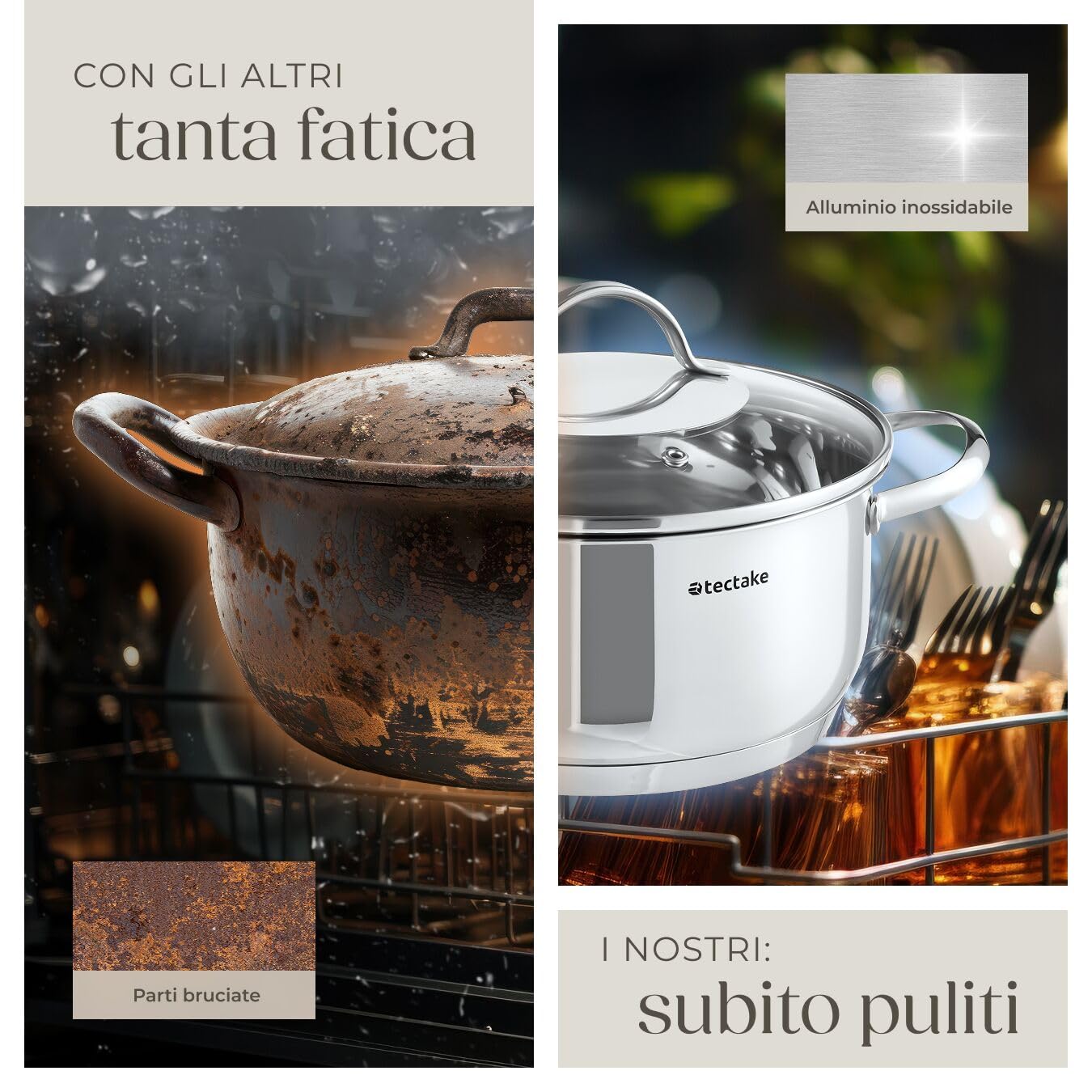 tectake® Set di Pentole Antiaderenti 15 Pezzi, Batteria di Pentole e Padelle in Alluminio Robusto, Coperchi in Vetro con Foro di Sfiato, Batteria Pentole con Manici Resistenti al Calore - Nero