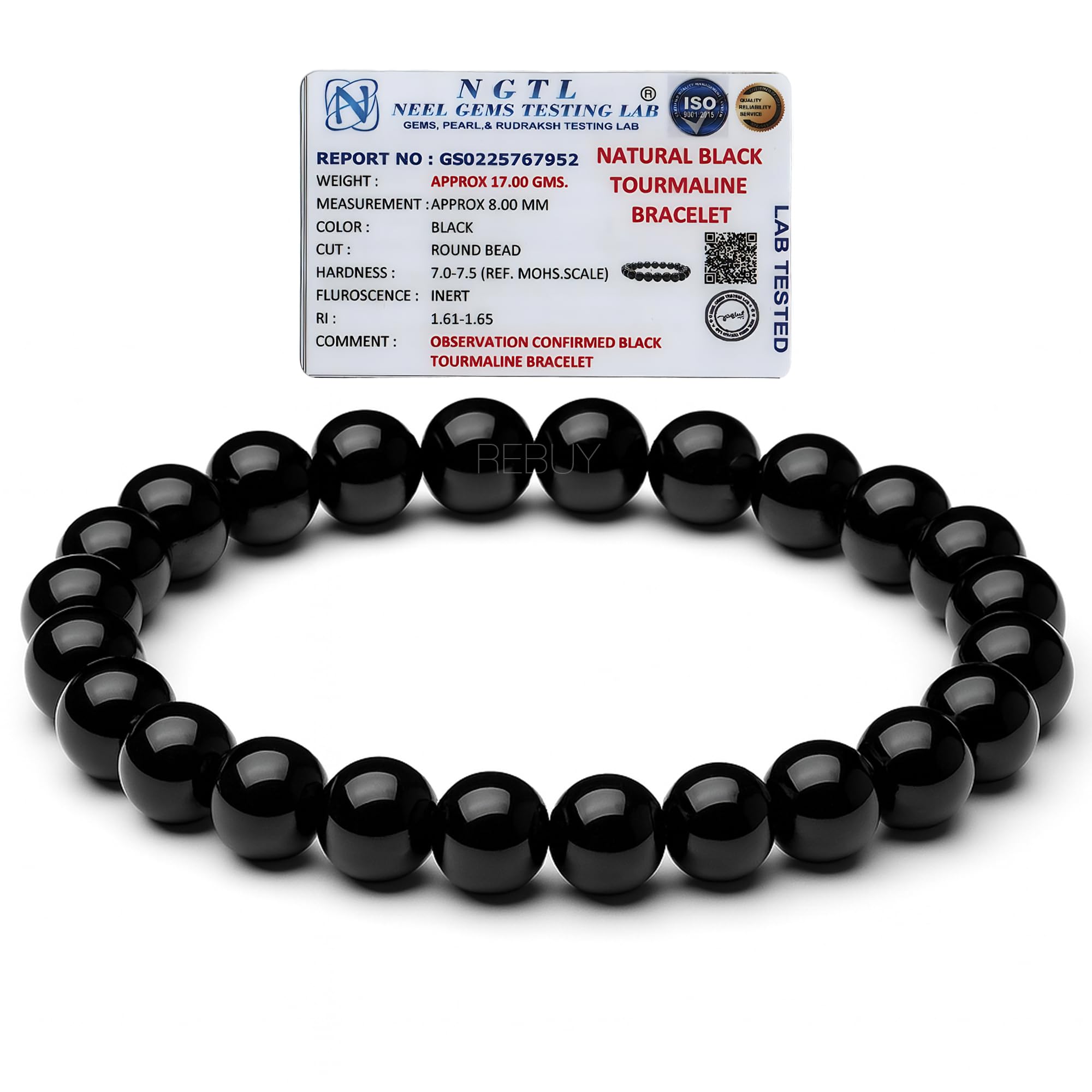 REBUY Black Tourmaline Bracelet 8mm, Pack of 1 - Image 1