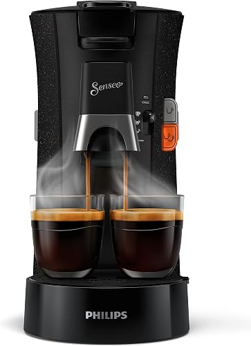 PHILIPS Domestic Appliances Senseo Select Eco Machine à dosettes à café – Choix de la force du café Plus Fonction Memo en plastique recyclé, 1450 W, Noir/Moucheté (CSA240/20) - 1