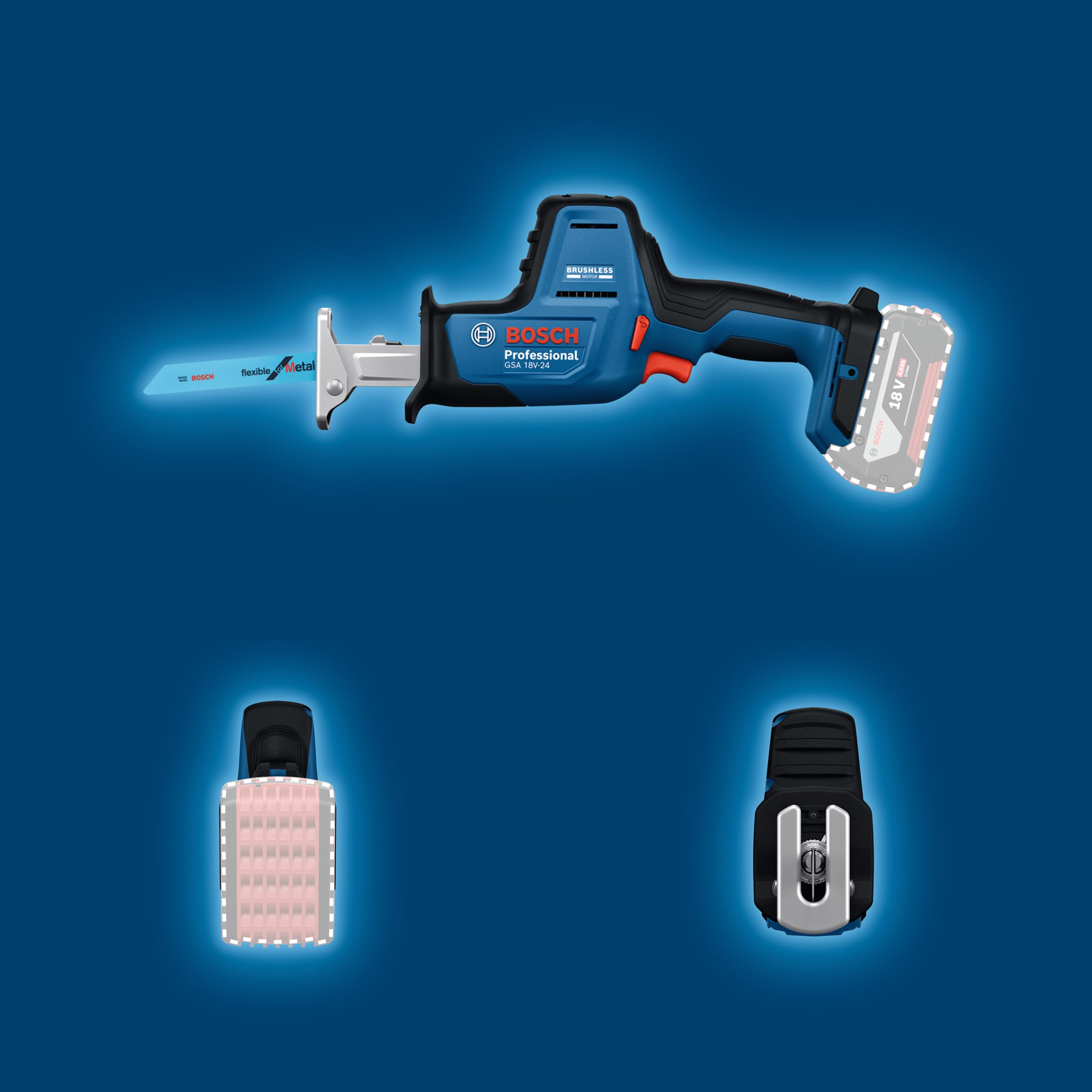 Bosch Professional 18V System Sega universale a batteria GSA 18V-24 (incl. S922EF, S2345X, kit di aggancio su scala, L-BOXX senza batteria/caricabatteria)