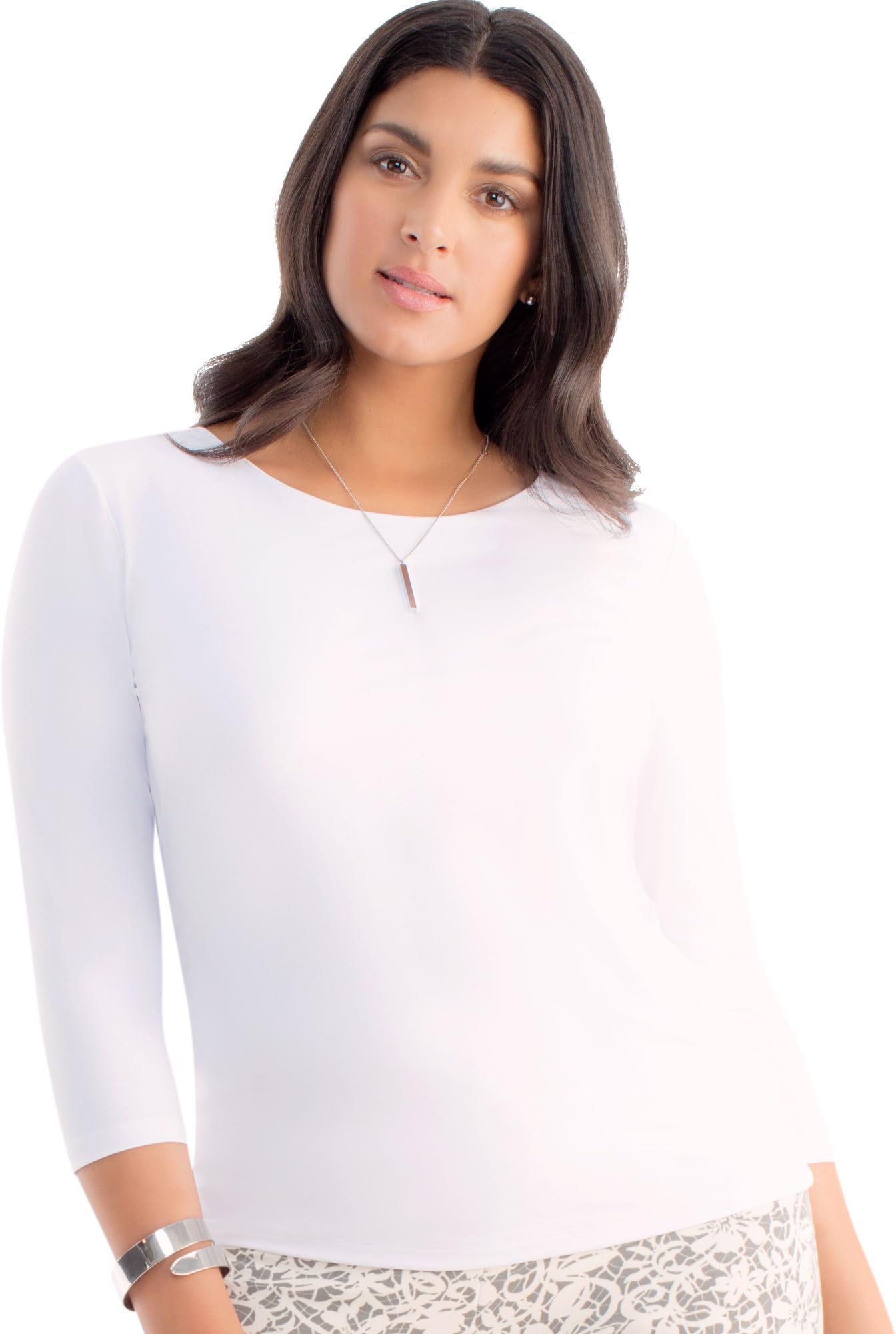 Ilusion4423 - Women's Basic Essentials Quarter Sleeve Scoop Neck Top